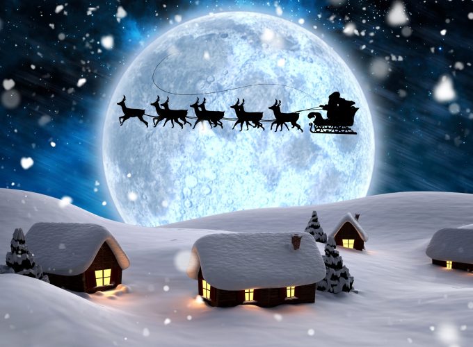 Wallpaper Christmas, New Year, Santa, deer, moon, night, winter, snow, 5k, Holidays 3737816368